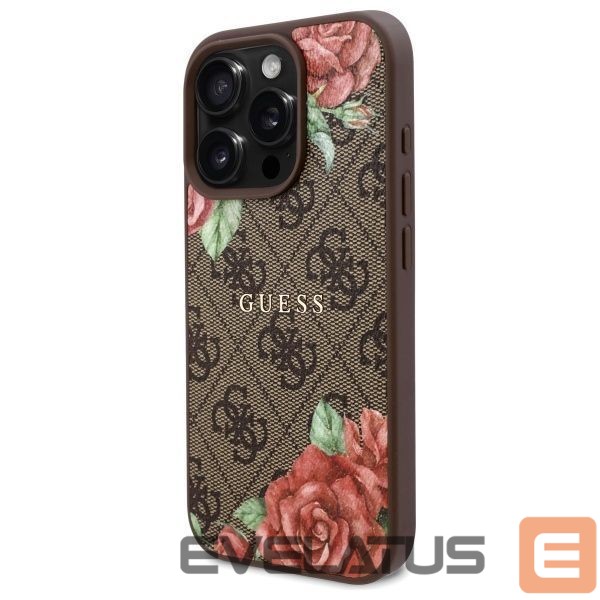 Citas preces Guess Guess GUHMP16LP4ROPEMCW iPhone 16 Pro 6.3" brown/brown hardcase 4G Flowers Print MagSafe