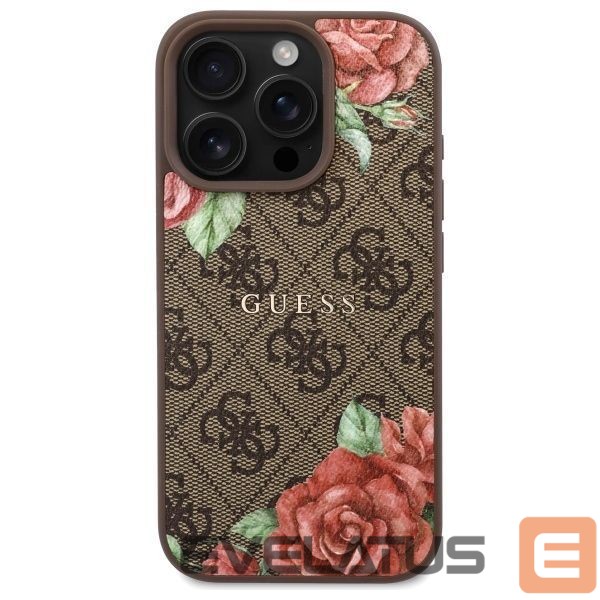 Citas preces Guess Guess GUHMP16LP4ROPEMCW iPhone 16 Pro 6.3" brown/brown hardcase 4G Flowers Print MagSafe