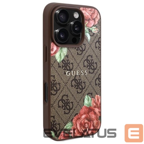 Citas preces Guess Guess GUHMP16LP4ROPEMCW iPhone 16 Pro 6.3" brown/brown hardcase 4G Flowers Print MagSafe