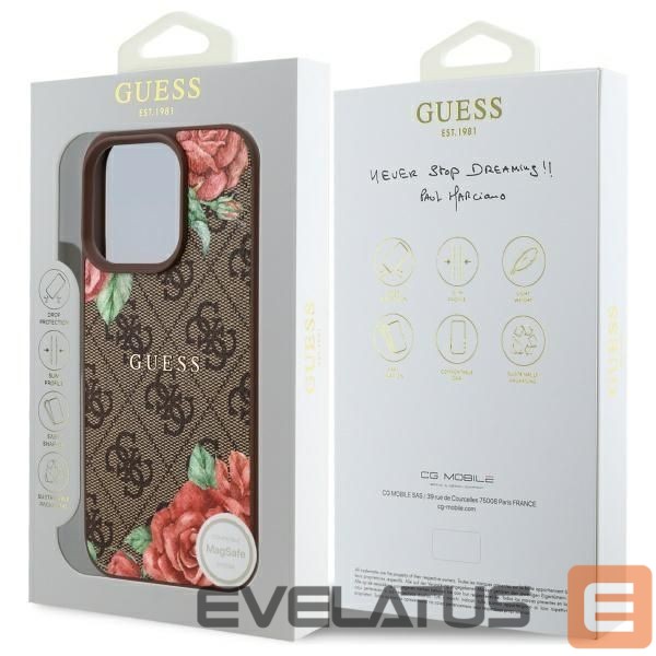 Citas preces Guess Guess GUHMP16LP4ROPEMCW iPhone 16 Pro 6.3" brown/brown hardcase 4G Flowers Print MagSafe