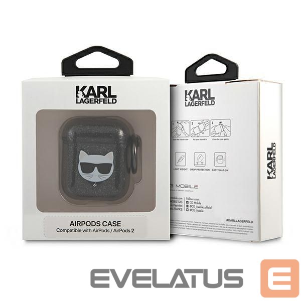 Citas preces Karl Lagerfeld Karl Lagerfeld KLA2UCHGK AirPods 1/2 cover black/black Glitter Choupette