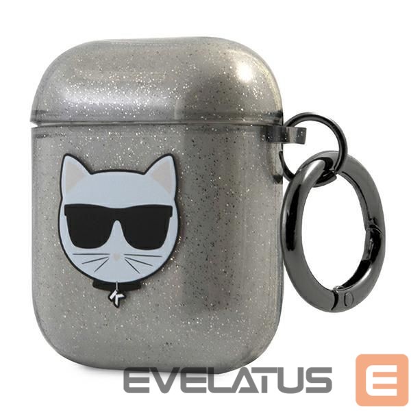 Citas preces Karl Lagerfeld Karl Lagerfeld KLA2UCHGK AirPods 1/2 cover black/black Glitter Choupette
