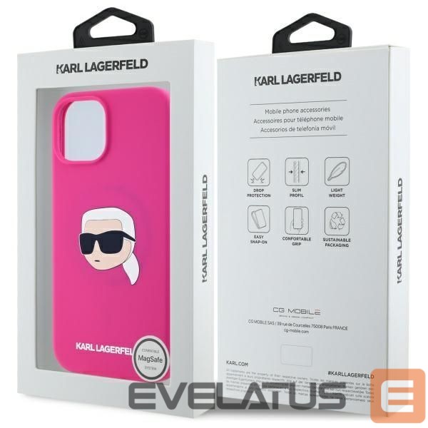 Citas preces Karl Lagerfeld Karl Lagerfeld KLHMP15SSKHPPLF iPhone 15 6.1" fuchsia/fuschia hardcase Silicone Karl Head Print MagSafe