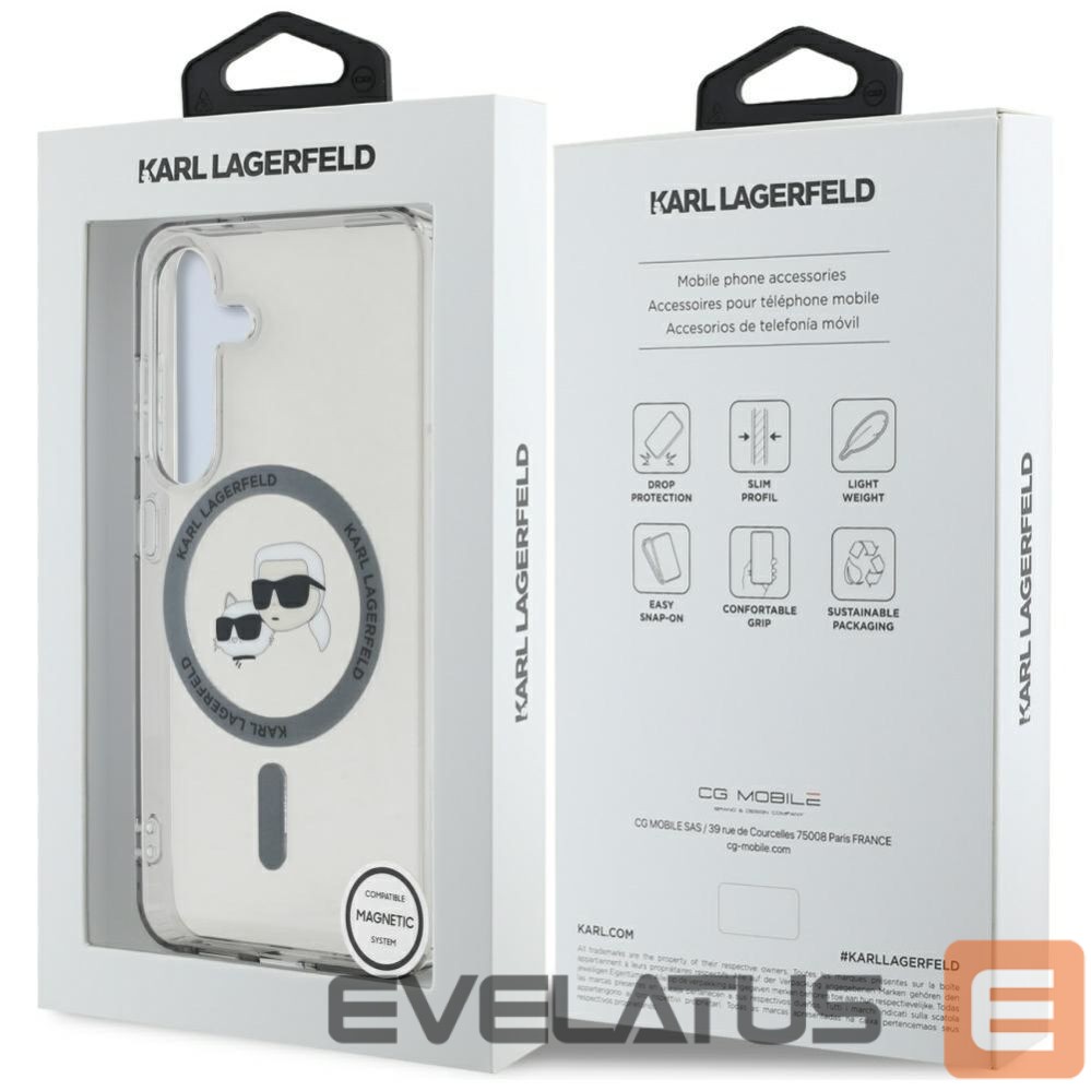 Citas preces Karl Lagerfeld Karl Lagerfeld Button Karl & Choupette Heads Printed Logo MagSafe Samsung Galaxy S25 case black