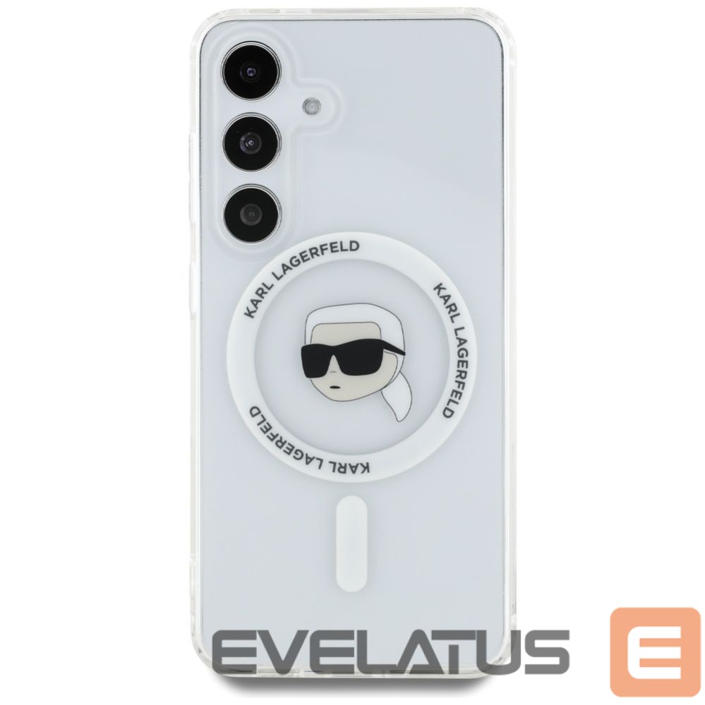 Citas preces Karl Lagerfeld Case Karl Lagerfeld Button Karl Head Printed Logo MagSafe Samsung Galaxy S25 white