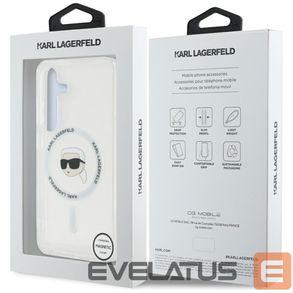 Citas preces Karl Lagerfeld Case Karl Lagerfeld Button Karl Head Printed Logo MagSafe Samsung Galaxy S25 white