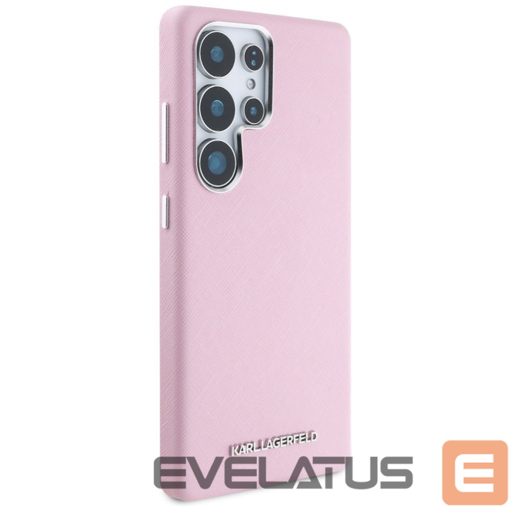 Citas preces Karl Lagerfeld Karl Lagerfeld Saffiano Full Wrapped Elongated Metal Logo MagSafe Case for Samsung Galaxy S25 Ultra - Pink