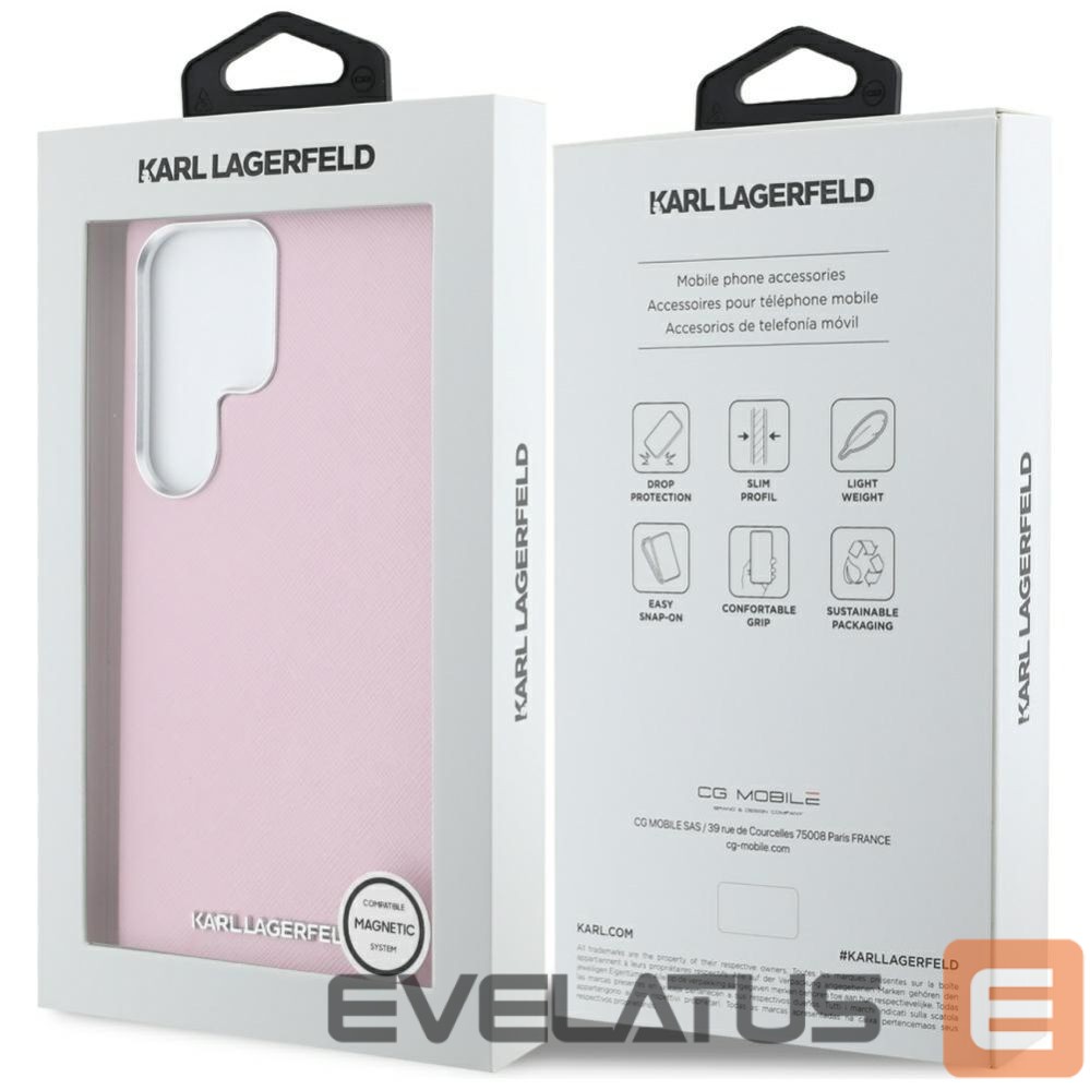 Citas preces Karl Lagerfeld Karl Lagerfeld Saffiano Full Wrapped Elongated Metal Logo MagSafe Case for Samsung Galaxy S25 Ultra - Pink