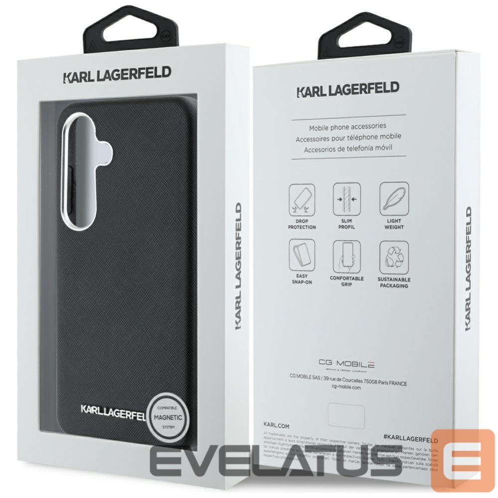 Citas preces Karl Lagerfeld Karl Lagerfeld Saffiano Full Wrapped Elongated Metal Logo MagSafe Case for Samsung Galaxy S25+ - Black