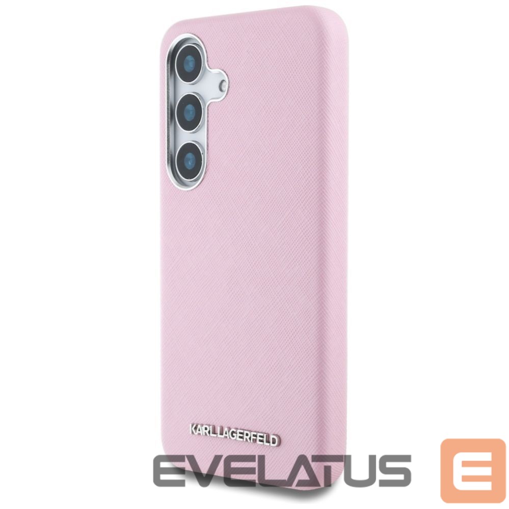 Citas preces Karl Lagerfeld Karl Lagerfeld Saffiano Full Wrapped Elongated Metal Logo MagSafe Case for Samsung Galaxy S25+ - Pink