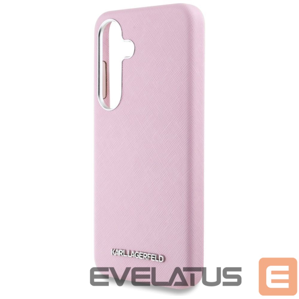 Citas preces Karl Lagerfeld Karl Lagerfeld Saffiano Full Wrapped Elongated Metal Logo MagSafe Case for Samsung Galaxy S25+ - Pink