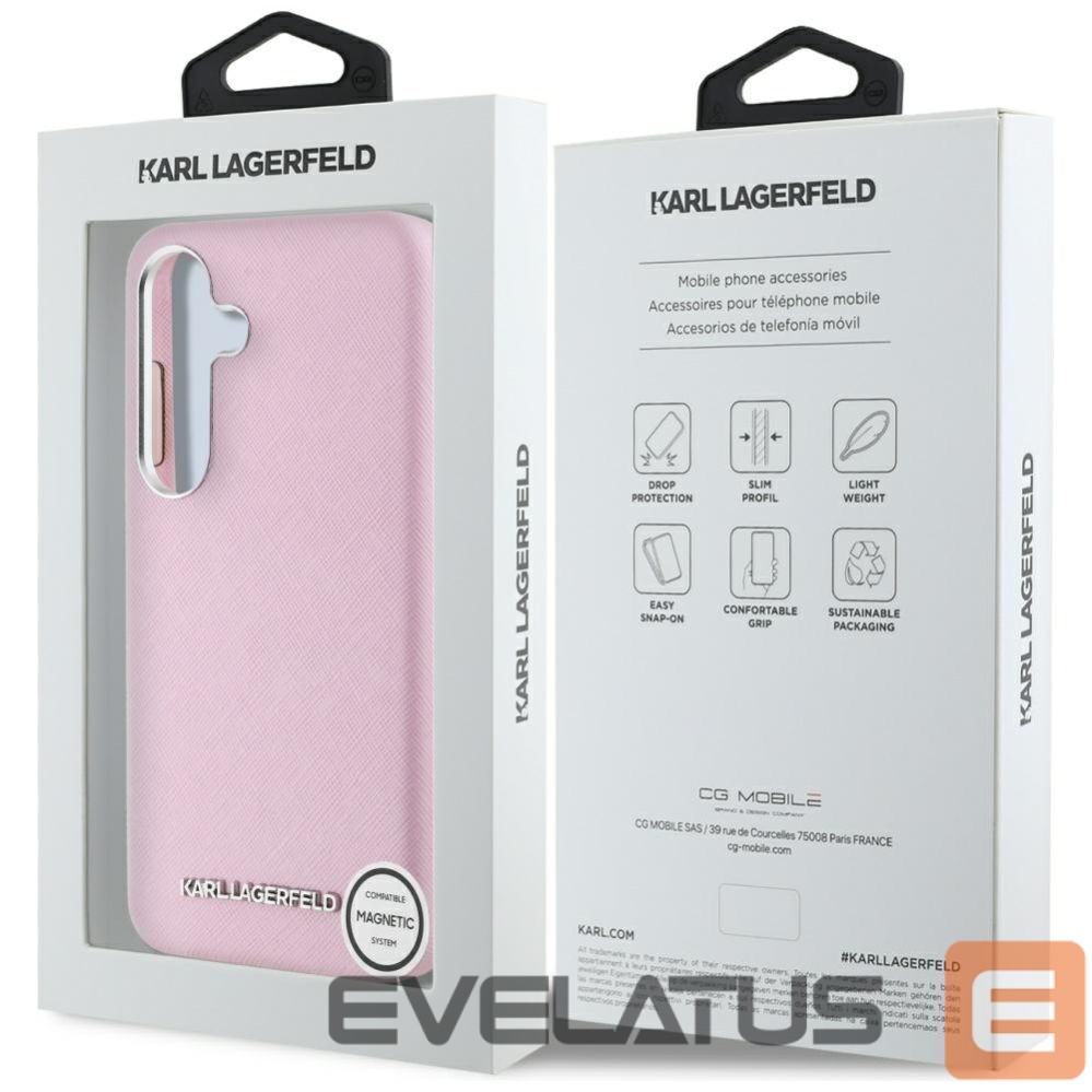 Citas preces Karl Lagerfeld Karl Lagerfeld Saffiano Full Wrapped Elongated Metal Logo MagSafe Case for Samsung Galaxy S25+ - Pink