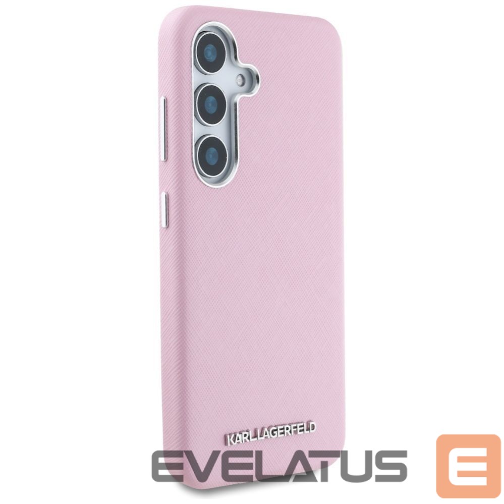 Citas preces Karl Lagerfeld Karl Lagerfeld Saffiano Full Wrapped Elongated Metal Logo MagSafe Case for Samsung Galaxy S25+ - Pink