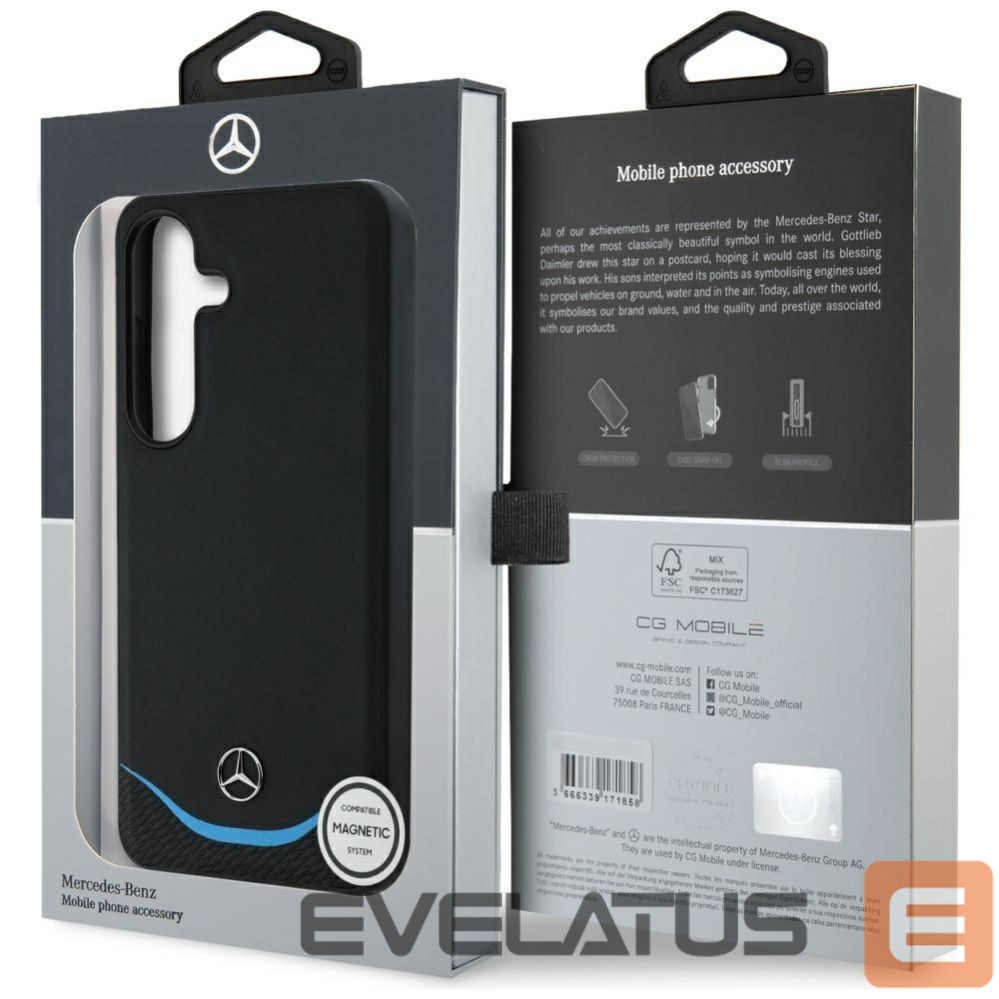 Citas preces Mercedes-Benz Mercedes Leather Contrasted Blue Horizontal Curve MagSafe Case for Samsung Galaxy S25 - Black