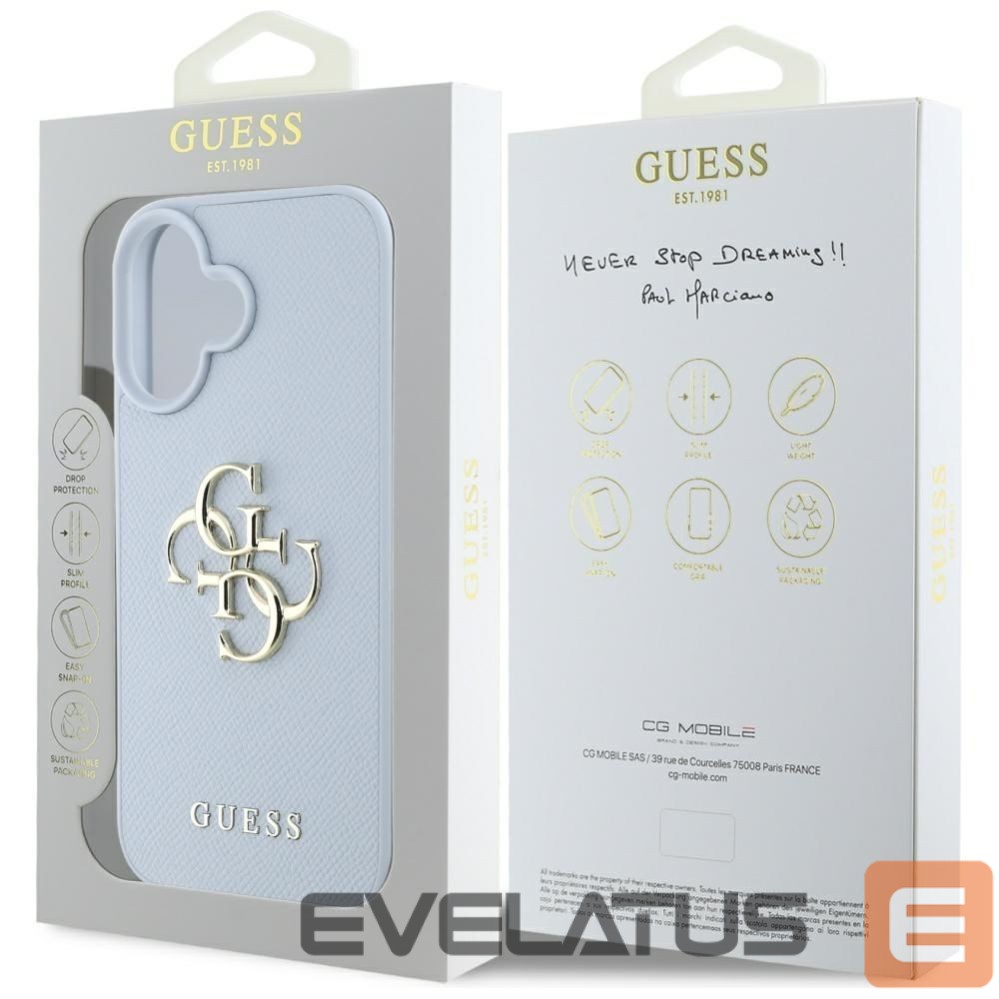 Citas preces Guess Guess Grained Big 4G Logo Small Classic Logo case for iPhone 16 - blue