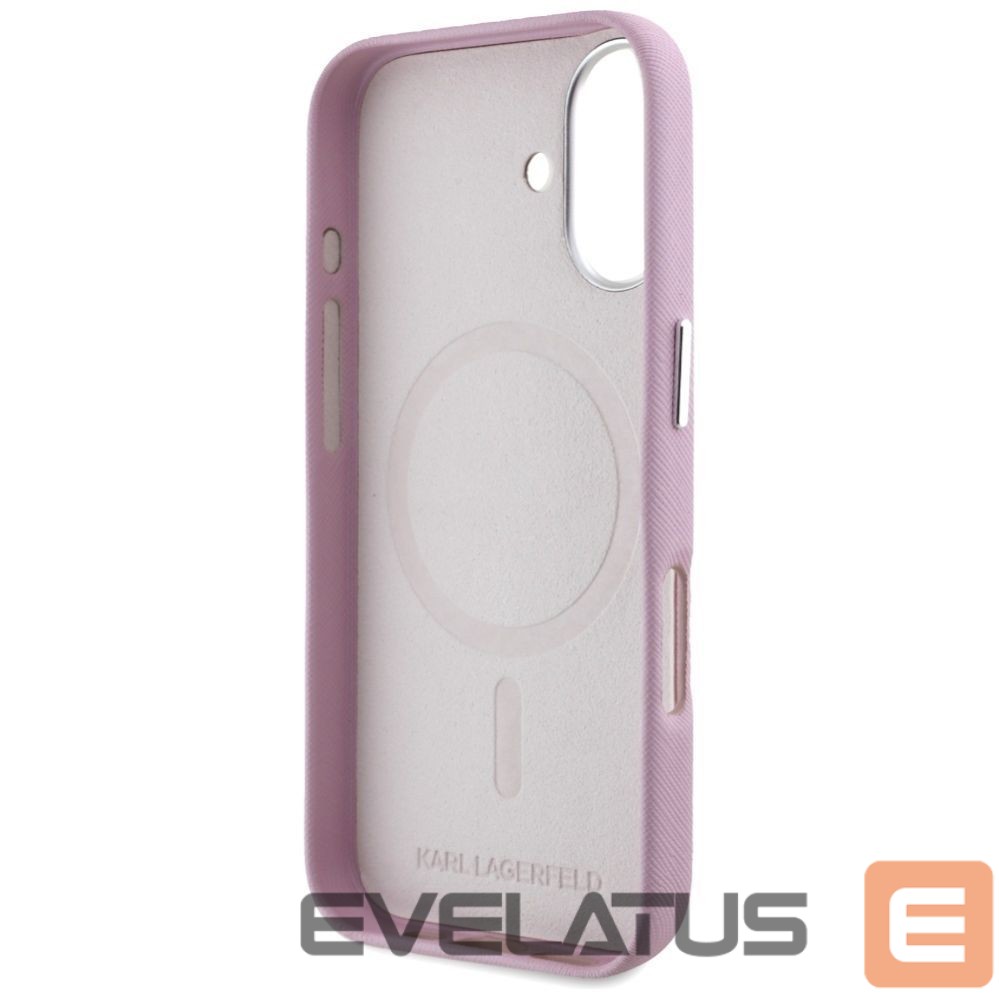 Citas preces Karl Lagerfeld Karl Lagerfeld Saffiano Full Wrapped Elongated Metal Logo MagSafe iPhone 16 Case - Pink