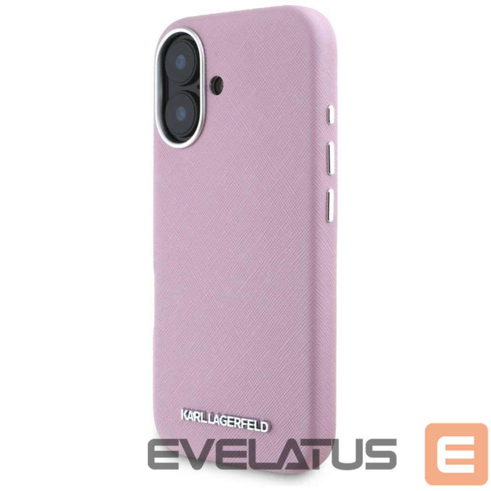 Citas preces Karl Lagerfeld Karl Lagerfeld Saffiano Full Wrapped Elongated Metal Logo MagSafe iPhone 16 Case - Pink