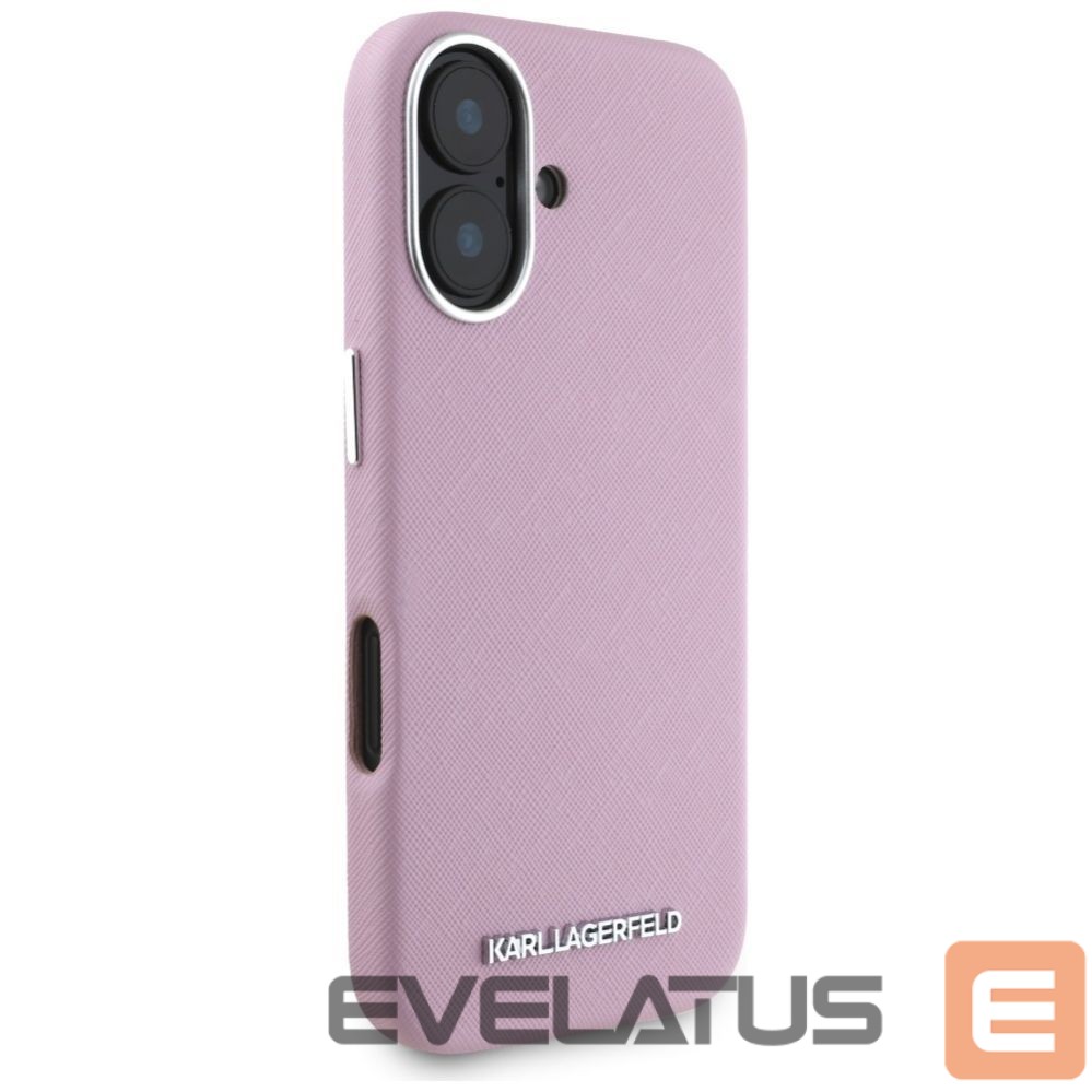 Citas preces Karl Lagerfeld Karl Lagerfeld Saffiano Full Wrapped Elongated Metal Logo MagSafe iPhone 16 Case - Pink