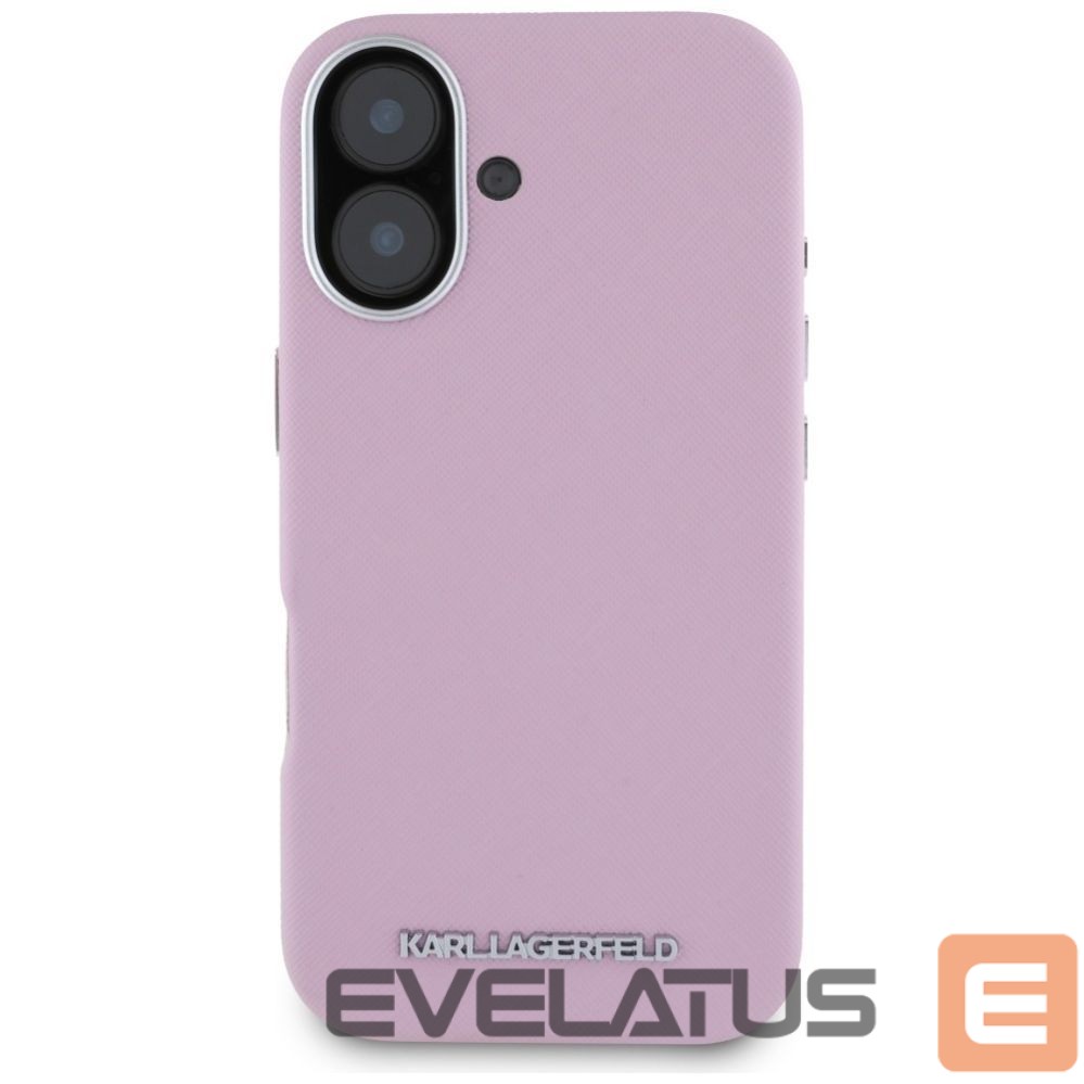 Citas preces Karl Lagerfeld Karl Lagerfeld Saffiano Full Wrapped Elongated Metal Logo MagSafe iPhone 16 Case - Pink