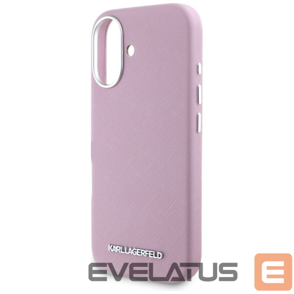 Citas preces Karl Lagerfeld Karl Lagerfeld Saffiano Full Wrapped Elongated Metal Logo MagSafe iPhone 16 Case - Pink