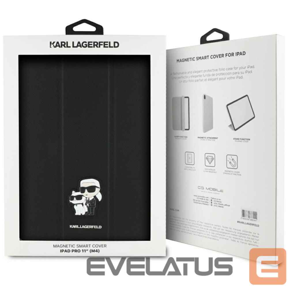 Citas preces Karl Lagerfeld Karl Lagerfeld Saffiano Magnetic Karl & Choupette iPad Pro 11" 2024 Book Cover Case - Black