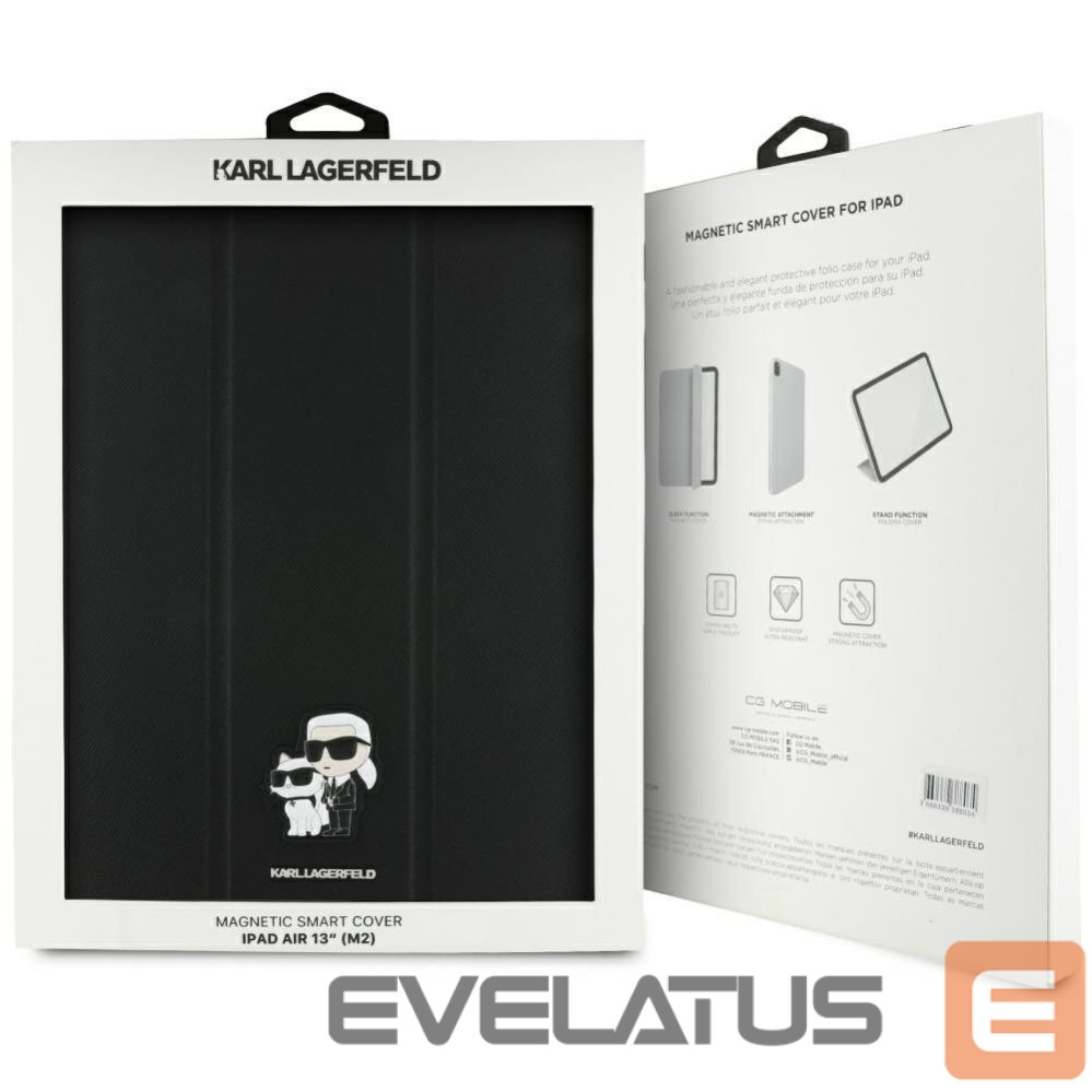 Citas preces Karl Lagerfeld Karl Lagerfeld Saffiano Magnetic Karl & Choupette iPad Air 13" 2024 Book Cover Case - Black