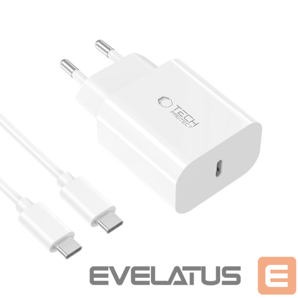 Citas preces Tech-Protect Tech-Protect NC20W PD20W USB-C wall charger with USB-C cable - white