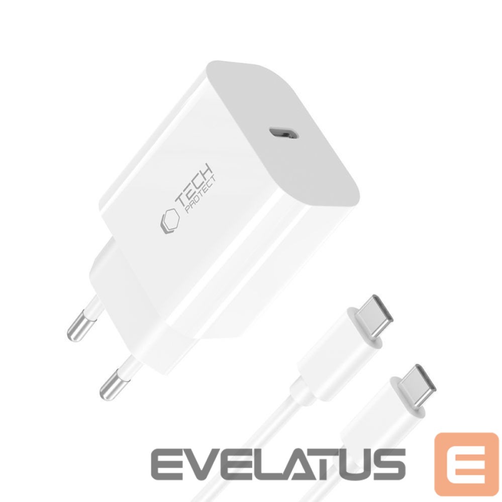 Citas preces Tech-Protect Tech-Protect NC20W PD20W USB-C wall charger with USB-C cable - white
