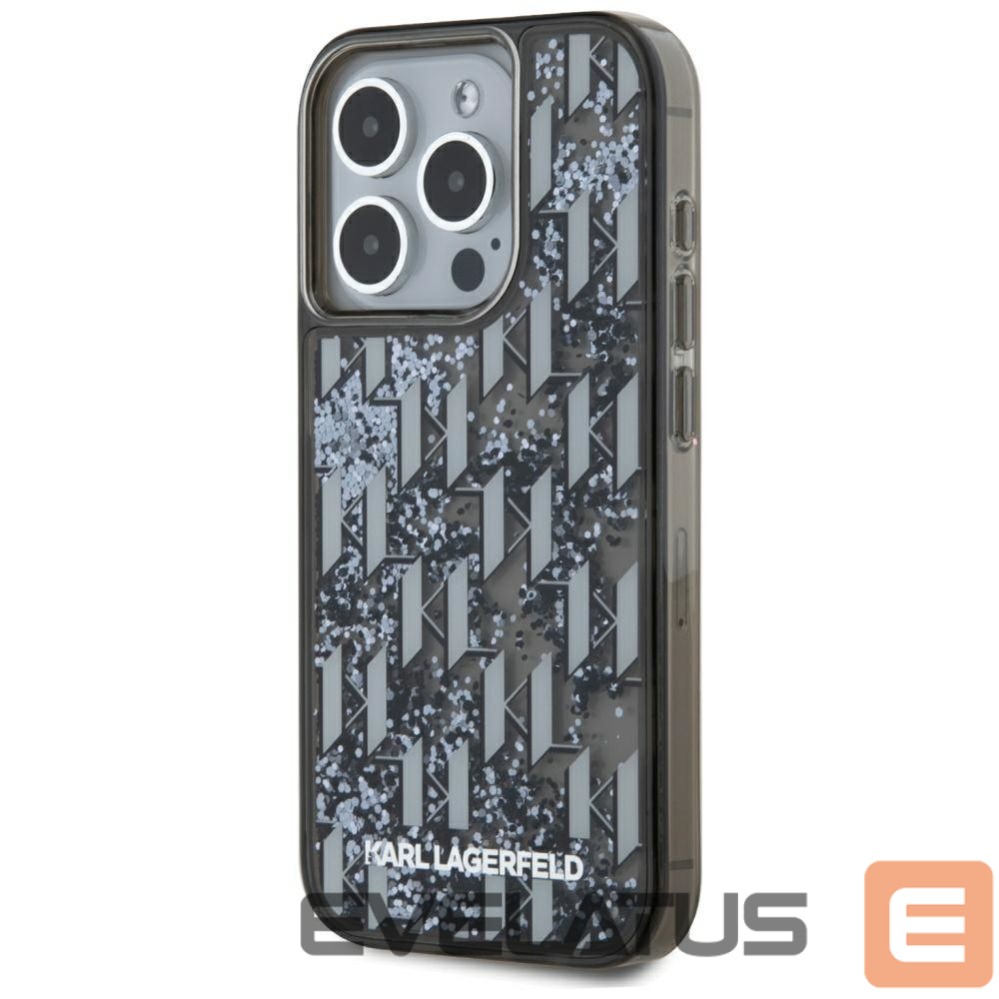Citas preces Karl Lagerfeld Karl Lagerfeld Liquide Glitter Monogram Gradient iPhone 15 Pro Max Case - Black