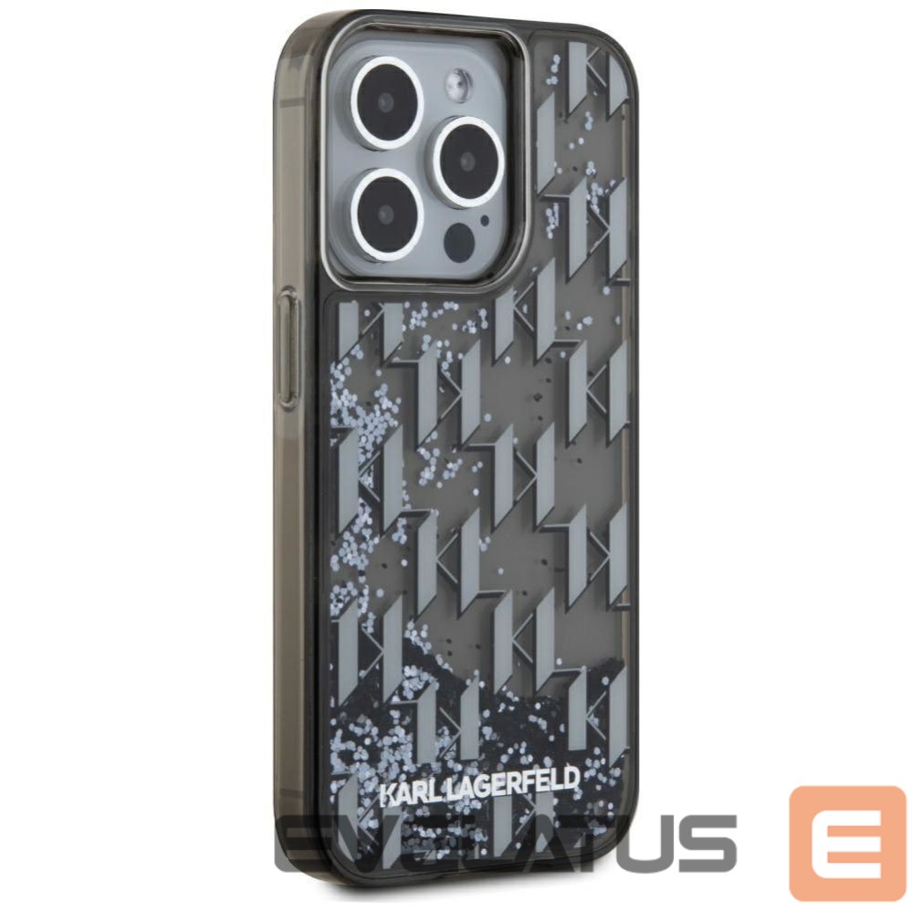 Citas preces Karl Lagerfeld Karl Lagerfeld Liquide Glitter Monogram Gradient iPhone 15 Pro Max Case - Black