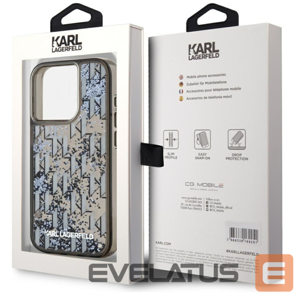 Citas preces Karl Lagerfeld Karl Lagerfeld Liquide Glitter Monogram Gradient iPhone 15 Pro Max Case - Black