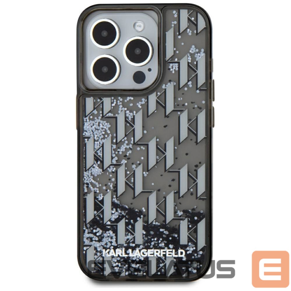 Citas preces Karl Lagerfeld Karl Lagerfeld Liquide Glitter Monogram Gradient iPhone 15 Pro Max Case - Black
