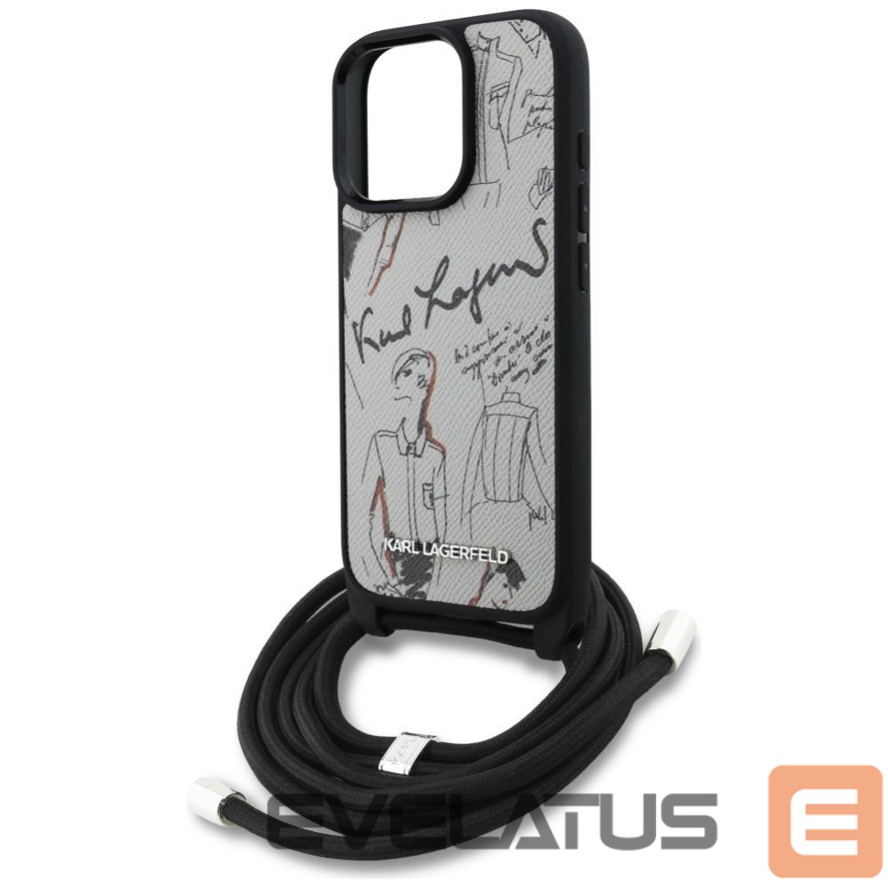 Citas preces Karl Lagerfeld Karl Lagerfeld Crossbody Grained Pattern & Logo Case for iPhone 16 Pro - Gray