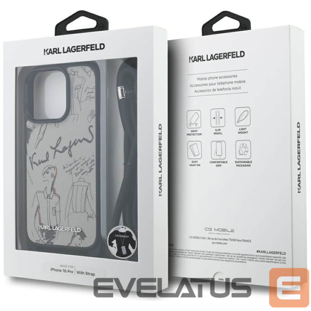 Citas preces Karl Lagerfeld Karl Lagerfeld Crossbody Grained Pattern & Logo Case for iPhone 16 Pro - Gray