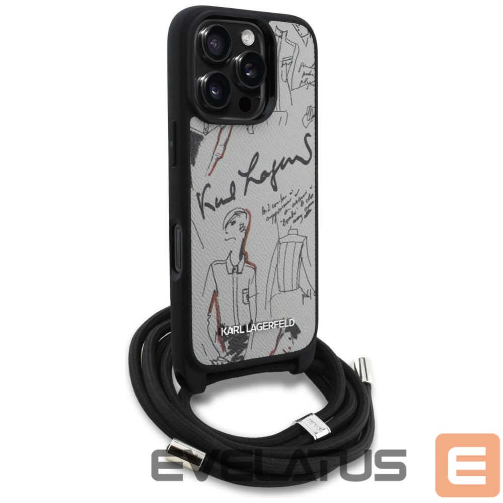 Citas preces Karl Lagerfeld Karl Lagerfeld Crossbody Grained Pattern & Logo Case for iPhone 16 Pro - Gray