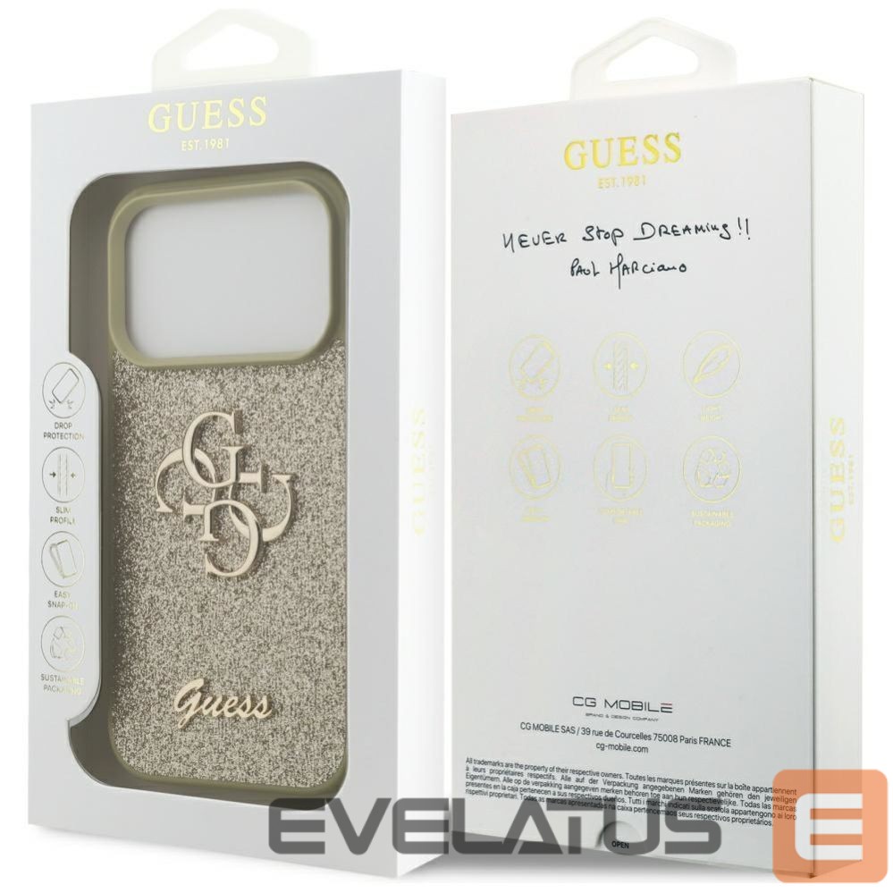 Citas preces Guess Guess Fixed Glitter Big 4G case for iPhone 17 Pro - gold