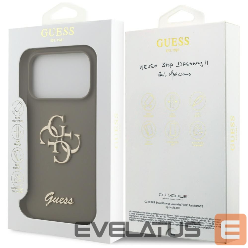 Citas preces Guess Guess Silicone Big 4G Script Case for iPhone 17 Pro - Brown