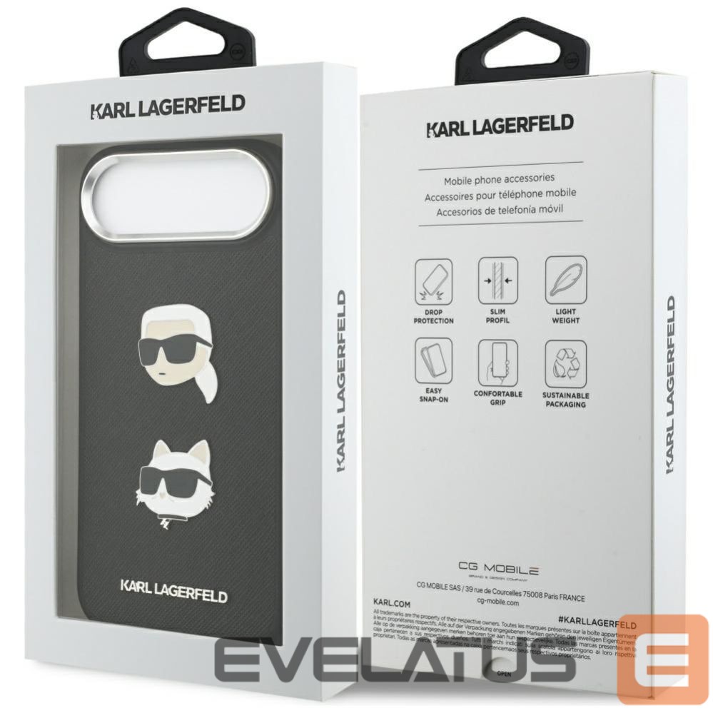 Citas preces Karl Lagerfeld Karl Lagerfeld FW Grained Karl & Choupette Heads Pins & Logo iPhone Air Case - Black