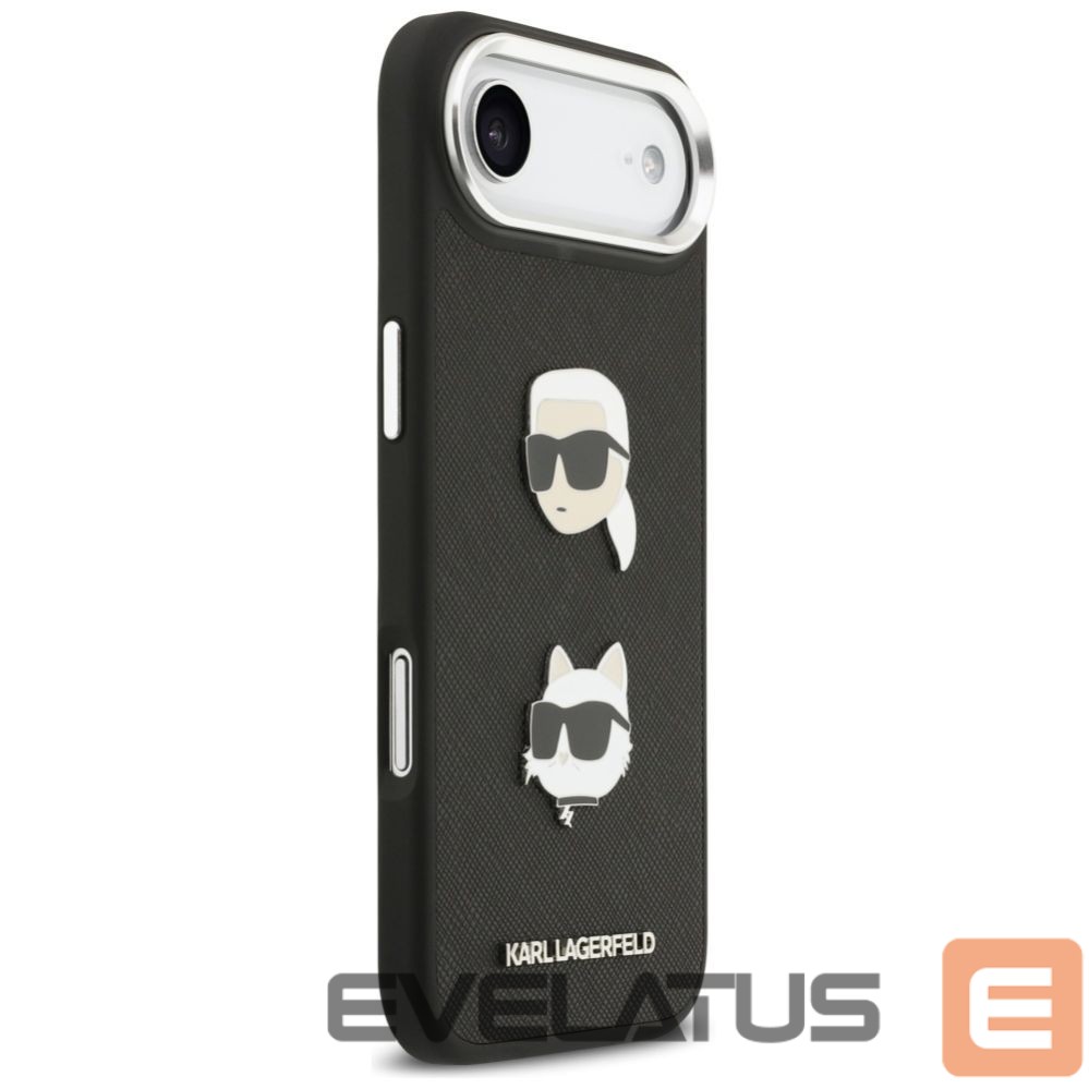 Citas preces Karl Lagerfeld Karl Lagerfeld FW Grained Karl & Choupette Heads Pins & Logo iPhone Air Case - Black