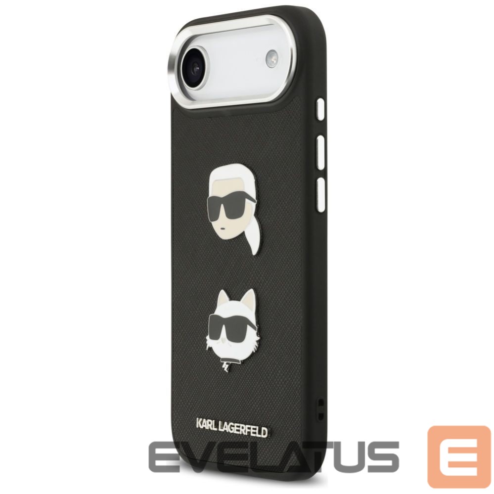 Citas preces Karl Lagerfeld Karl Lagerfeld FW Grained Karl & Choupette Heads Pins & Logo iPhone Air Case - Black