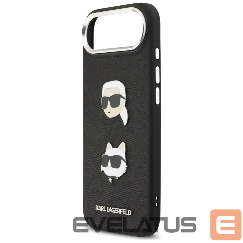 Citas preces Karl Lagerfeld Karl Lagerfeld FW Grained Karl & Choupette Heads Pins & Logo iPhone Air Case - Black