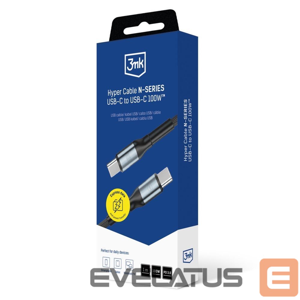 Citas preces 3MK 3mk Hyper Cable 3mk Hyper Cable N-SERIES USB-C / USB-C 1m 20V/5A 100W / black