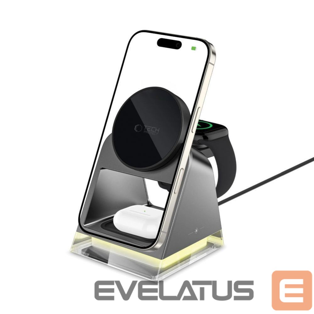 Citas preces Tech-Protect Tech-Protect QI15W-A43 3in1 Wireless Charger with MagSafe for Apple Devices - Black