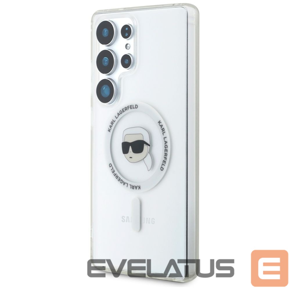 Citas preces Karl Lagerfeld Case Karl Lagerfeld Button Karl Head Printed Logo MagSafe Samsung Galaxy S25 Ultra white
