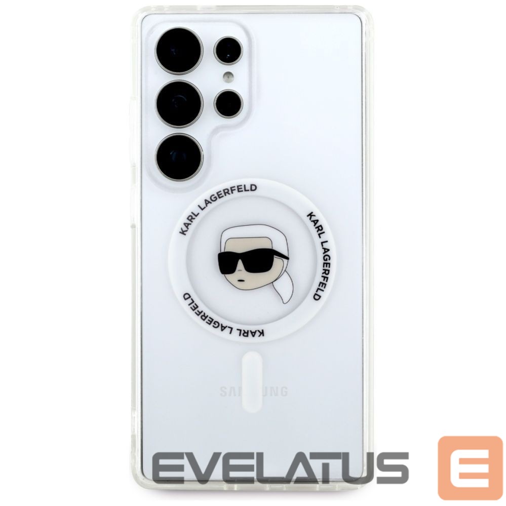 Citas preces Karl Lagerfeld Case Karl Lagerfeld Button Karl Head Printed Logo MagSafe Samsung Galaxy S25 Ultra white