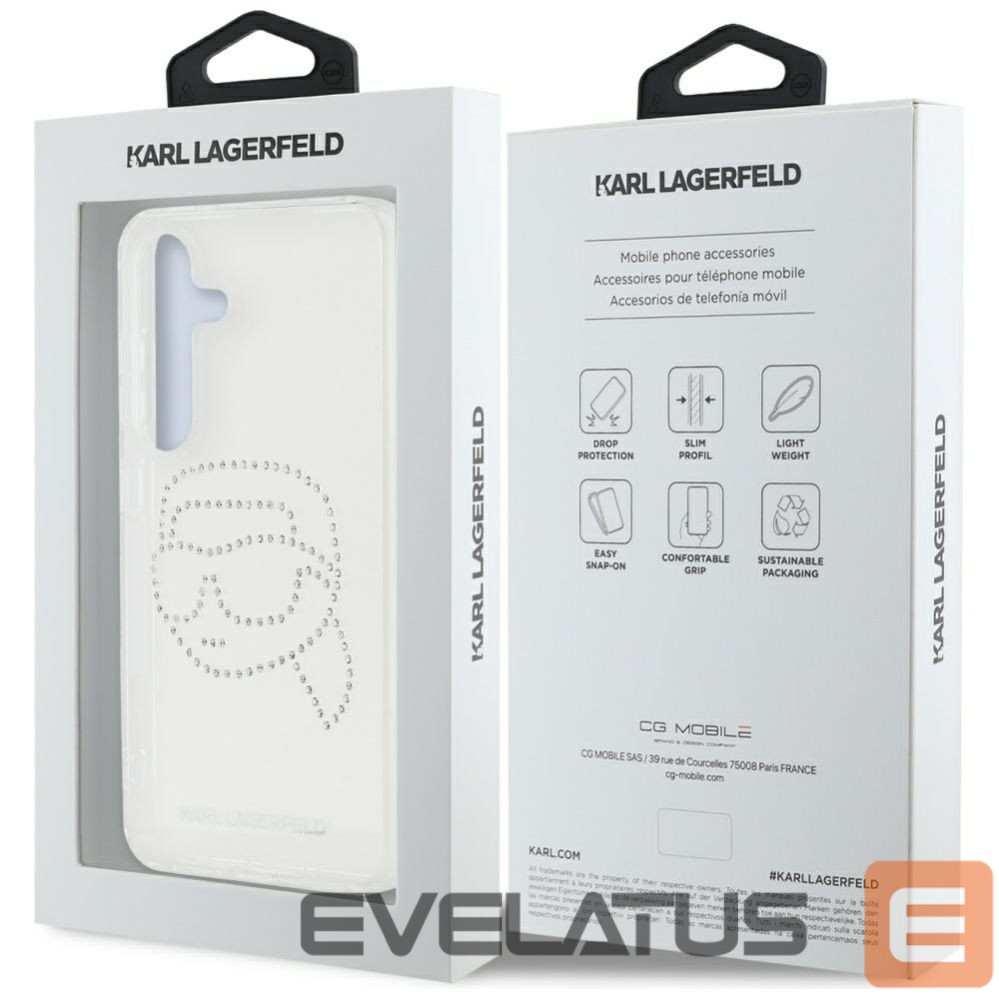 Citas preces Karl Lagerfeld Case Karl Lagerfeld Rhinestones Karl Head Logo Samsung Galaxy S25 transparent