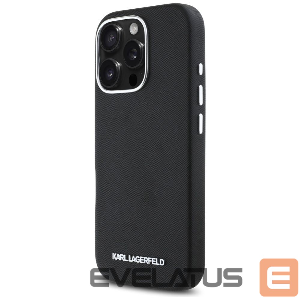 Citas preces Karl Lagerfeld Karl Lagerfeld Saffiano Full Wrapped Elongated Metal Logo MagSafe Case for iPhone 16 Pro Max - Black