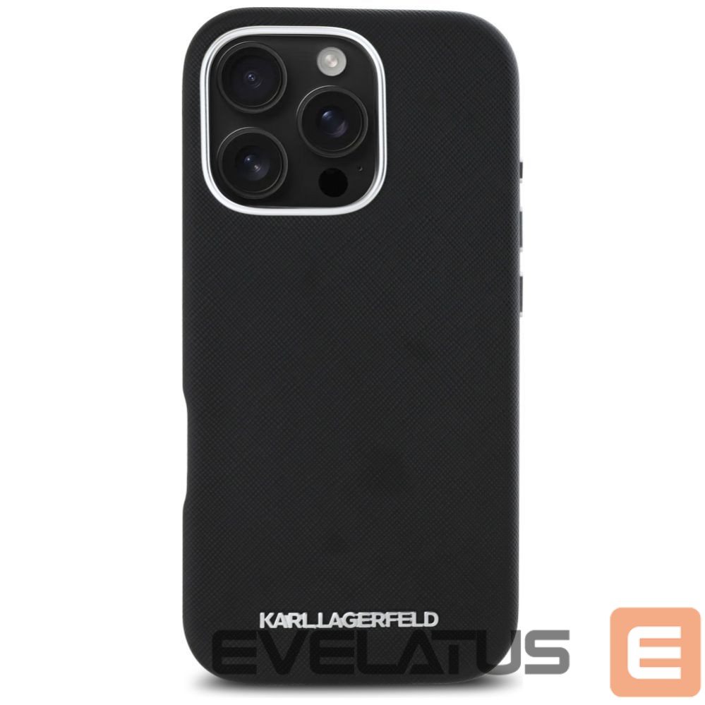Citas preces Karl Lagerfeld Karl Lagerfeld Saffiano Full Wrapped Elongated Metal Logo MagSafe Case for iPhone 16 Pro Max - Black