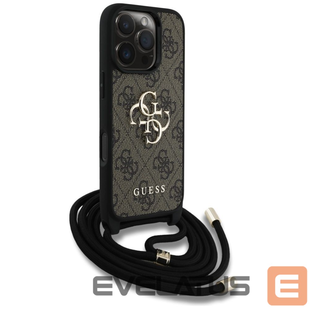 Citas preces Guess Guess 4G Big Logo Cord Stap Crossbody Case for iPhone 16 Pro Max Brown