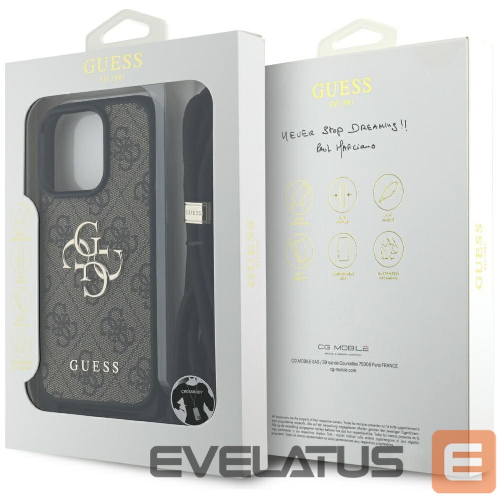 Citas preces Guess Guess 4G Big Logo Cord Stap Crossbody Case for iPhone 16 Pro Max Brown